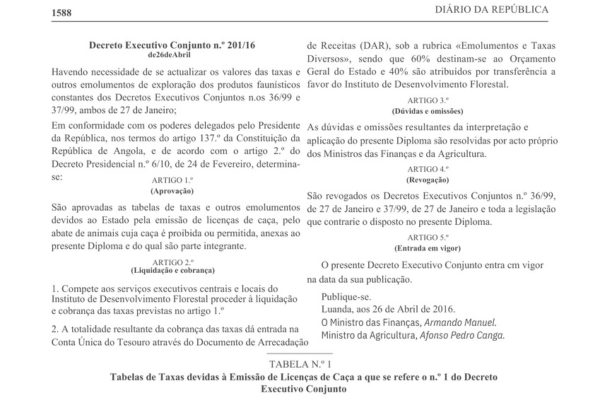Taxas de Licenças de caça